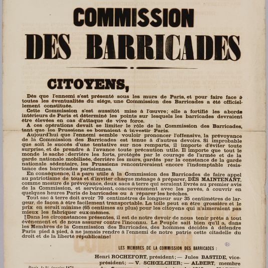 REPUBLIQUE FRANCAISE/ LIBERTE- EGALITE- FRATERNITE/ COMMISSION/ DES BARRICADES