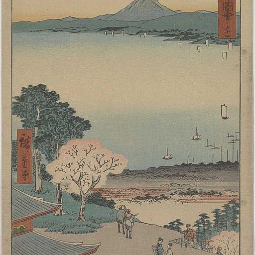 Ōtsu: Distant View of Otsu and the Lake from the Kannon Hall of Mii Temple