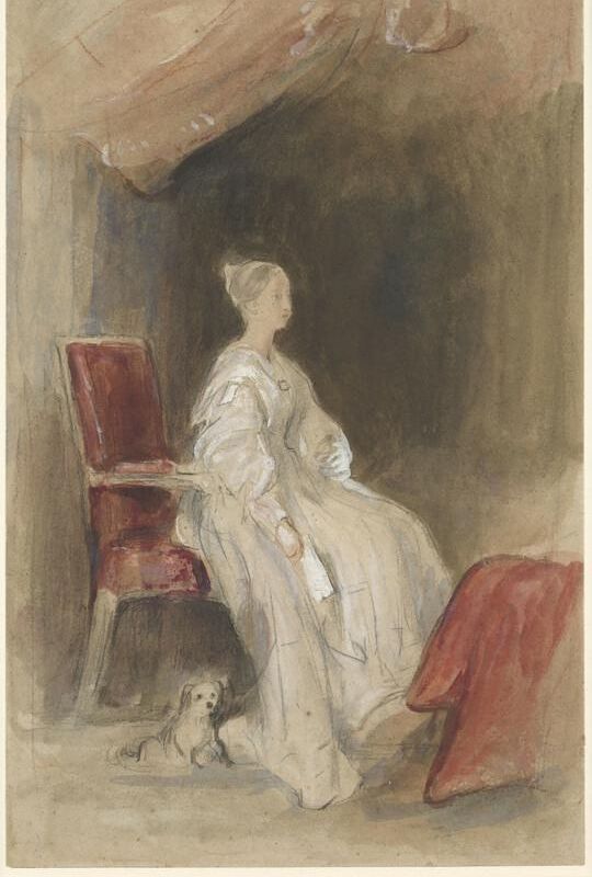 Queen Victoria seated with a dog