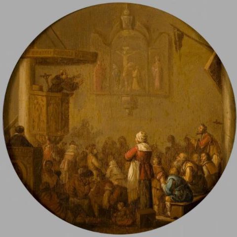 Kerkinterieur tijdens preek