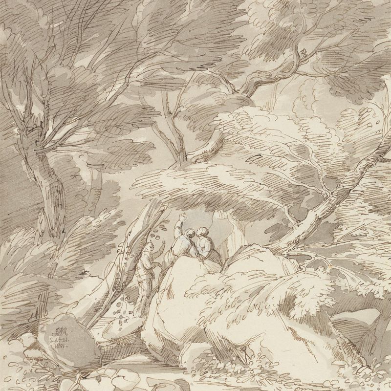 Figures on a Rocky River Bank at Canonteign, Devon