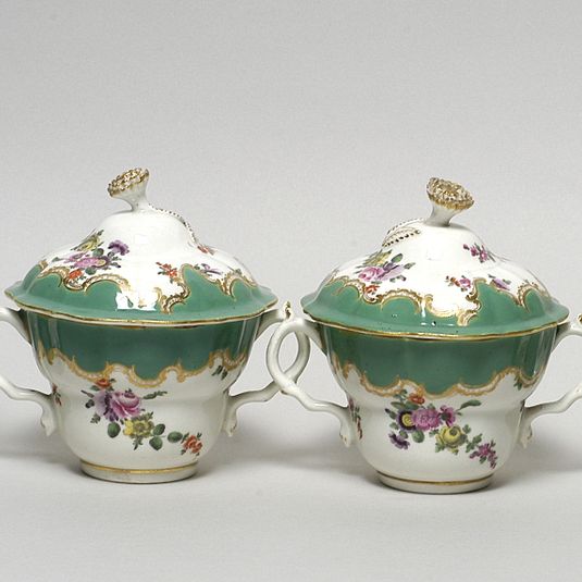 Pair of Two-Handled Cups, Covers and Saucers, c.1768-75