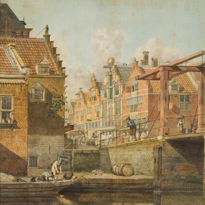 Stadsgezicht met ophaalbrug