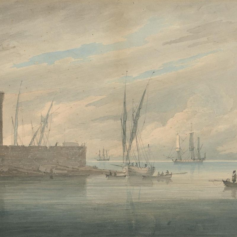 Italian Coast Scene with Island Shipping