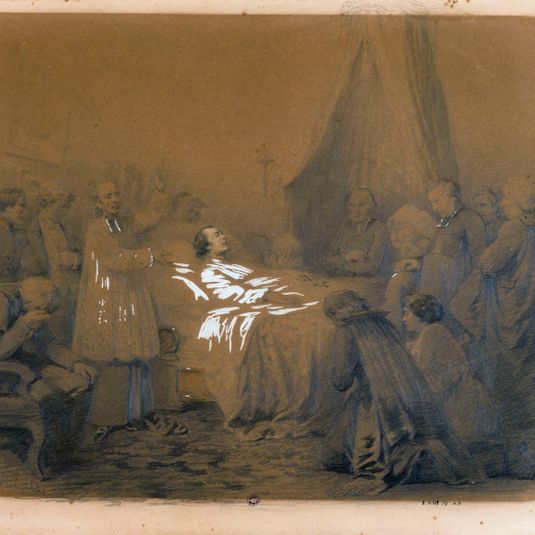 Les derniers moments de Monseigneur Affre : Monseigneur Affre sur son lit de mort.