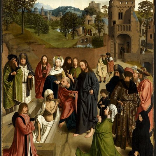 The Resurrection of Lazarus, with a couple of donors and their daughter