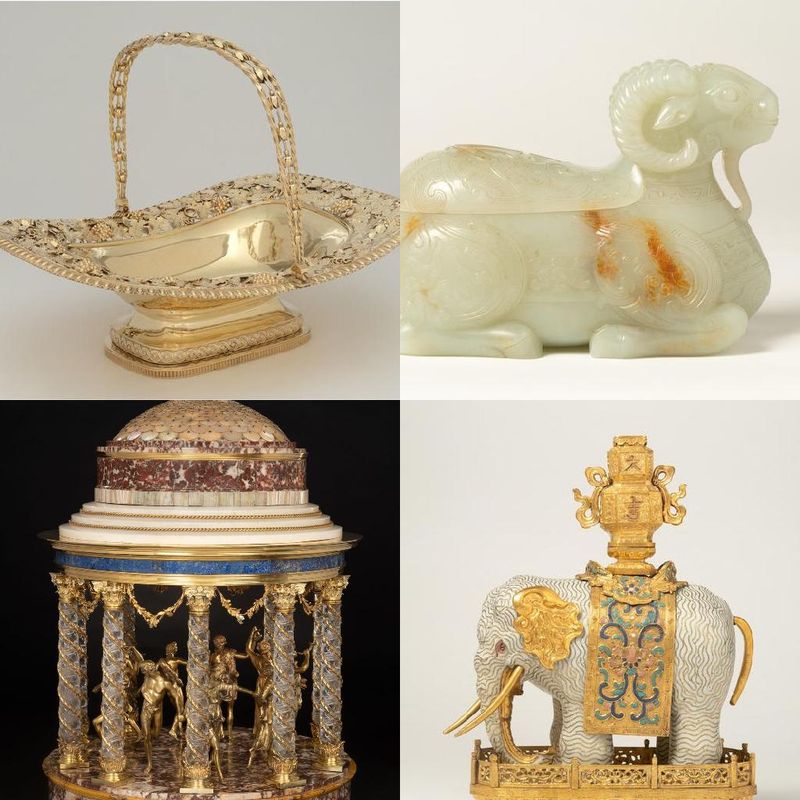 Mounted hardstones, silver and amber