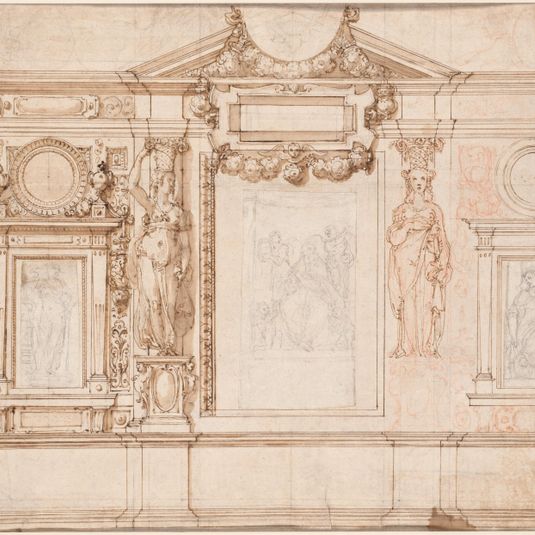 Design for a Wall Decoration with Pasted-in Sketches after Raphael (verso)