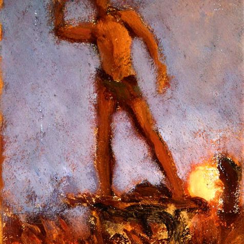 Colour Sketch for Eastern Slinger Scaring Birds in the Harvest Time
