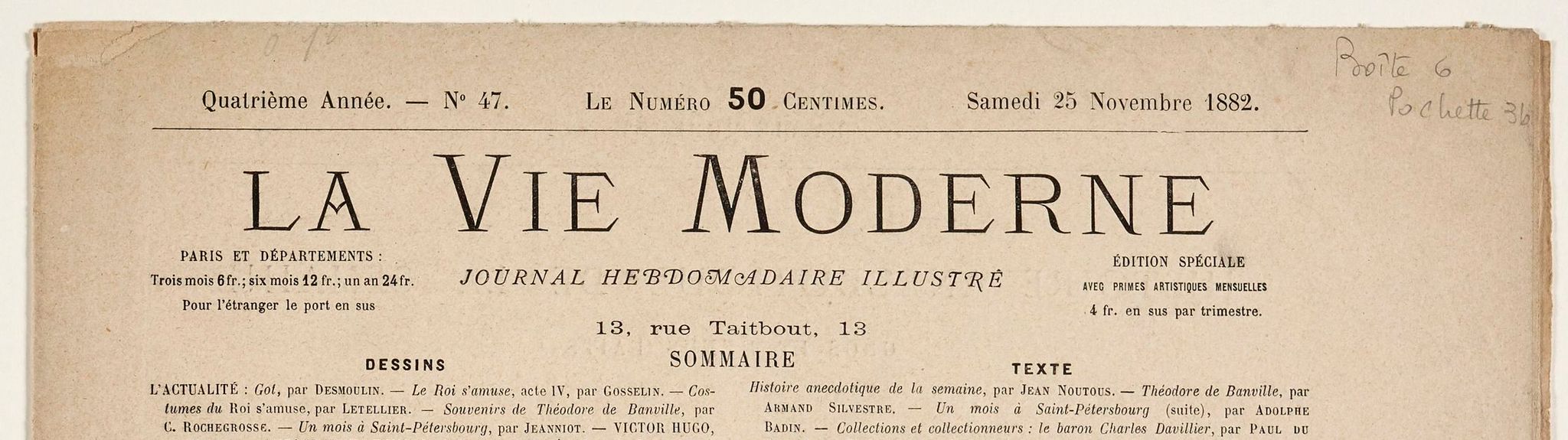 [Le Roi s'amuse] La vie moderne, 4e année, n°47, 25 novembre 1882