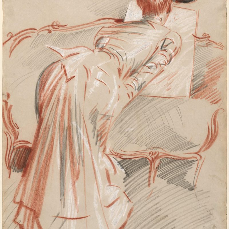 Woman (Possibly Madame Alice Hellu) Looking at a Drawing