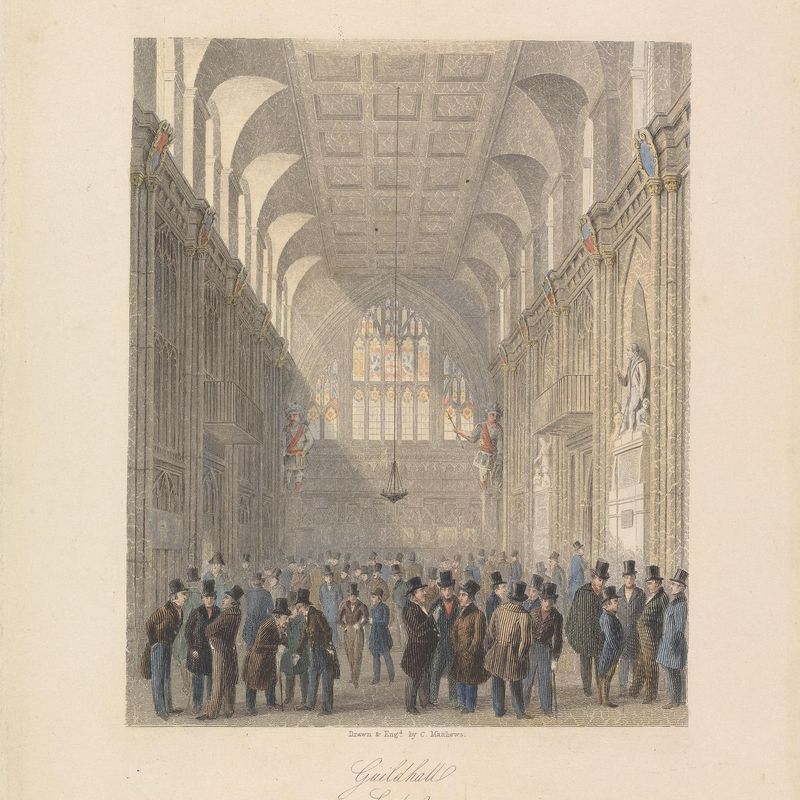 Guildhall, London, with the Merchants Assembled there after the Destruction of the Royal Exchange