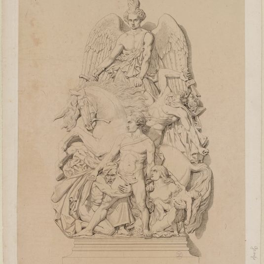 Détail d'architecture de l'arc de triomphe, groupe d'Etex : La Résistance, 1842