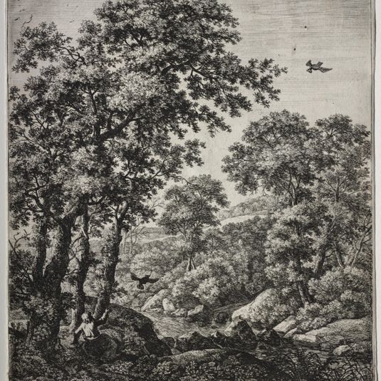 Six large upright landscapes with scenes from the Old Testament: Elijah Fed by the Ravens