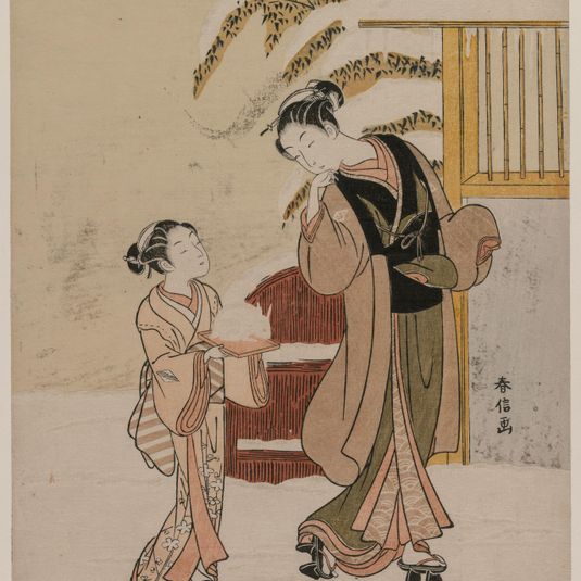 Young Woman Admiring a Snow Rabbit