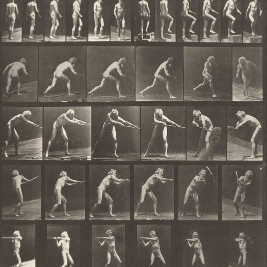 Plate Number 521. A: Walking. B: Ascending a step. C: Throwing the disk. D: Using a shovel. E, F: Using a pick