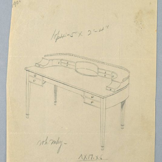Design for Long Semi-Circular Writing Table with Railing Atop