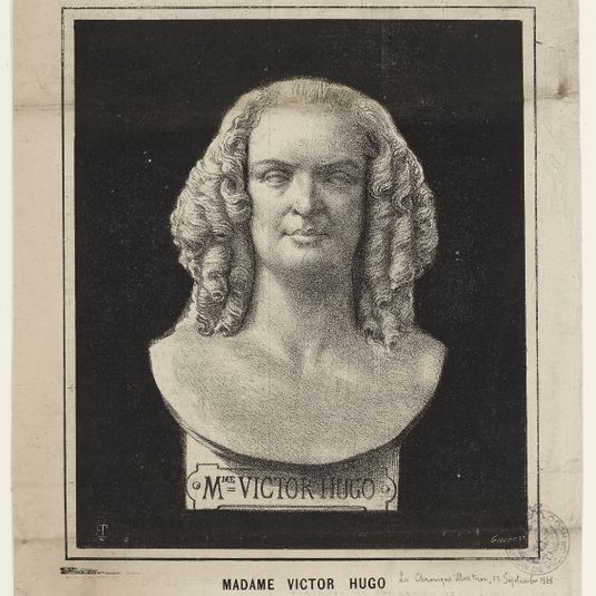 Mme Victor Hugo. Buste en marbre de Villain. - Dessin de E. Penauille