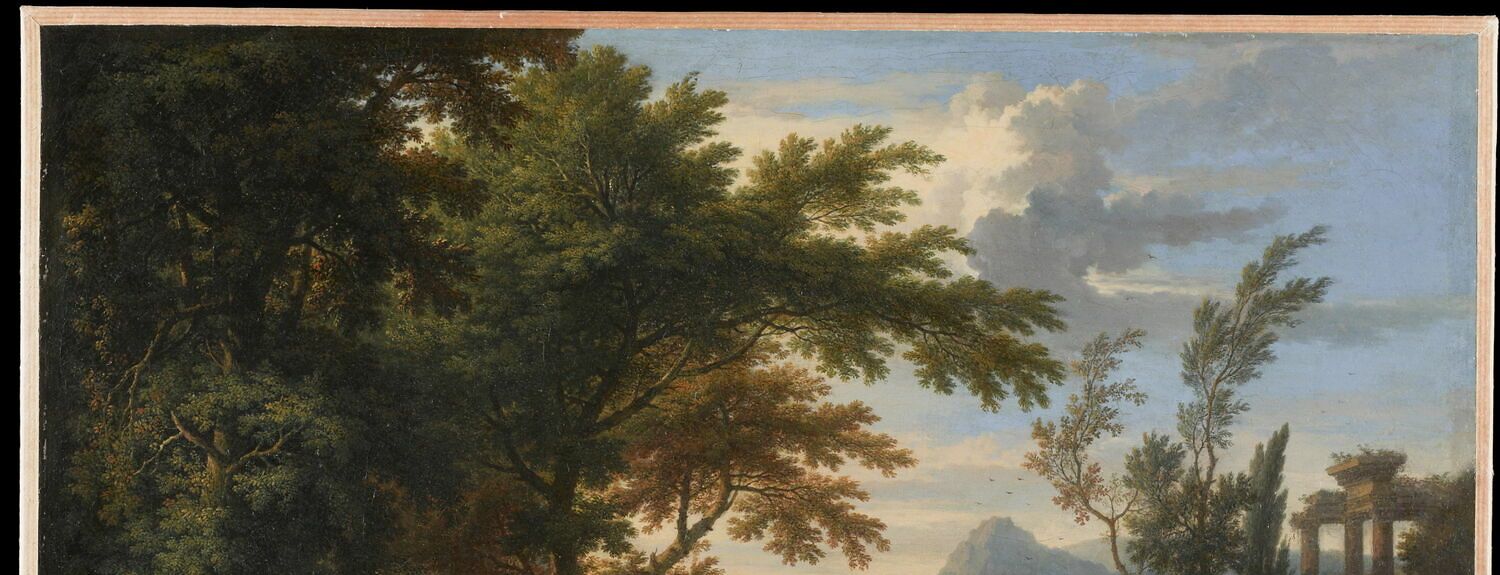 Landscape with nymphs around a tomb