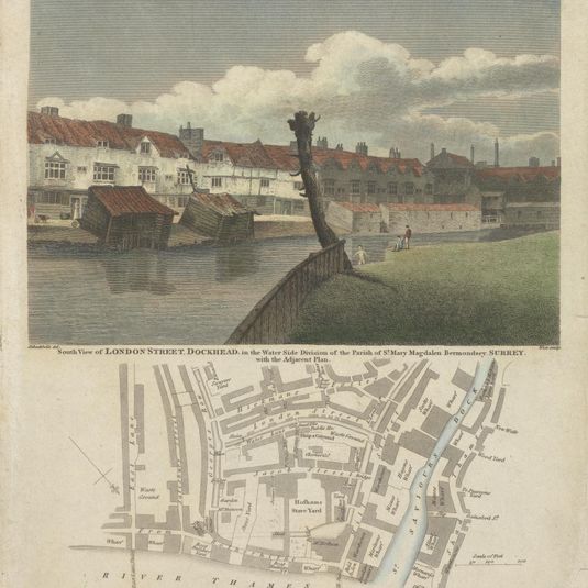 South View of London Street Dockhead and Plan of the Parish of St. Mary Magdalen, Bermondrey, Surrey