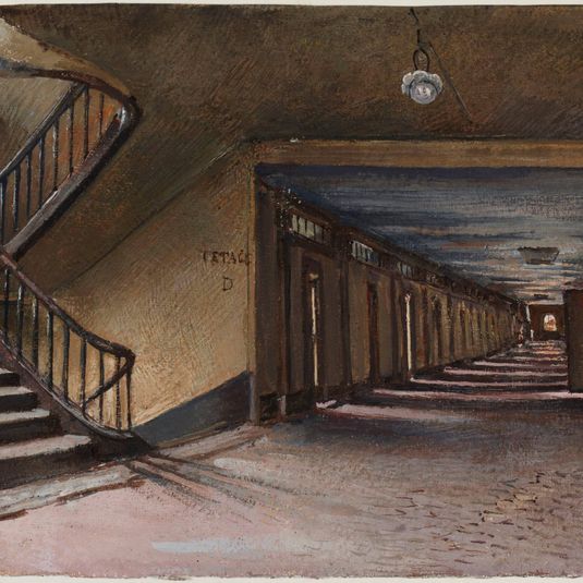 Galerie intérieure d'un bâtiment non identifé.