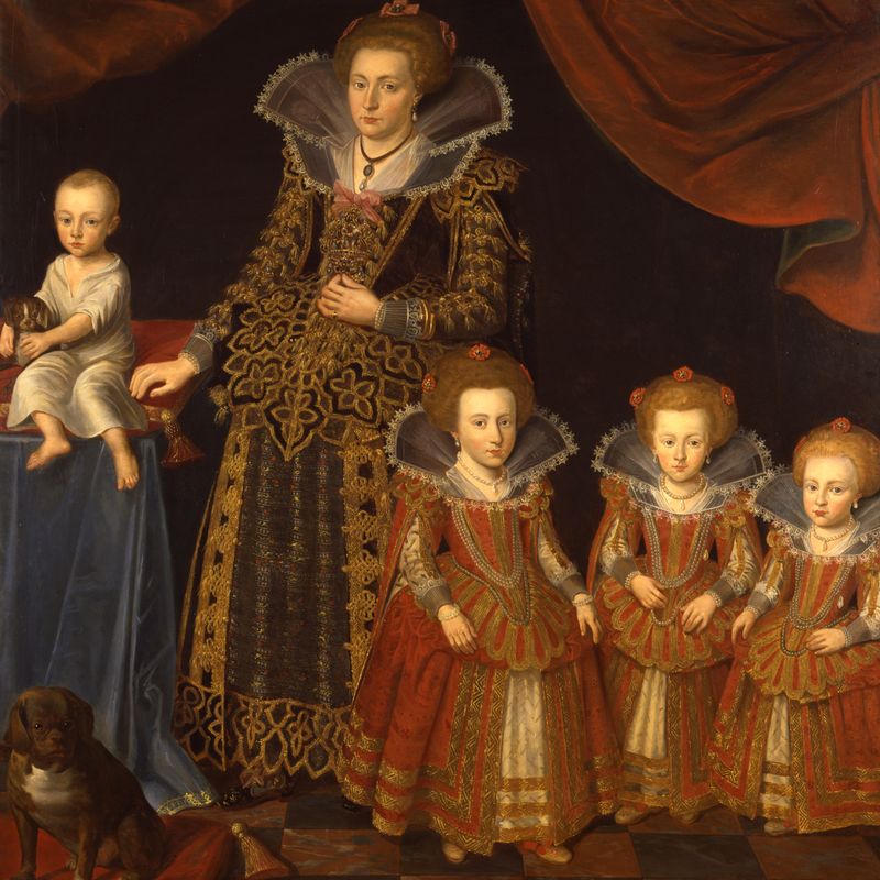 Kirsten Munk (1598-1658) and the eldest of her and Christian IV’s children, Valdemar Christian (1622-56), Anna Cathrine (1618-33), Sophie Elisabeth (1619-57) and Leonora Christina (1621-98)
