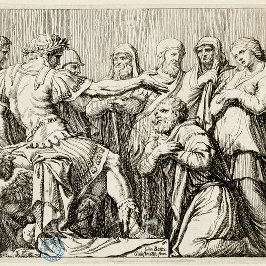 Différents sujets de l'histoire romaine d'après Polidore de Caravage : la continence de Scipion (Bartsch 7)