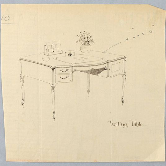 Design for Writing Table with Scalloped Front and Vase of Flowers