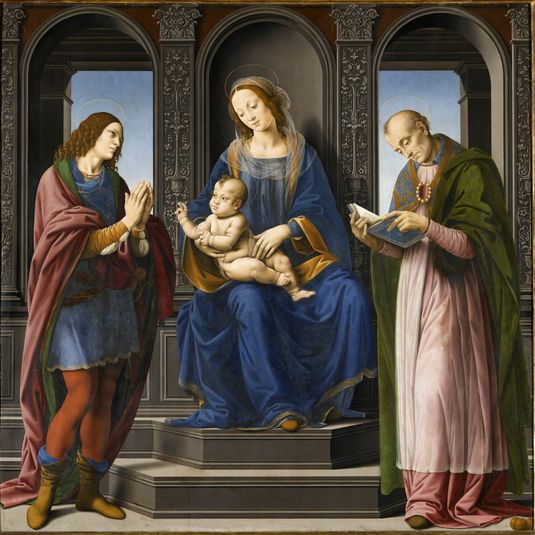 The Virgin and Child surrounded by Saint Julian and Saint Nicholas of Myra