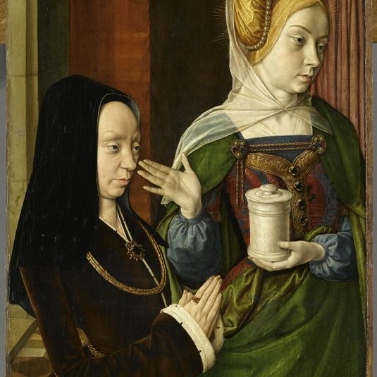 Presumed portrait of Madeleine of Burgundy, Lady of Laage, presented by Saint Madeleine