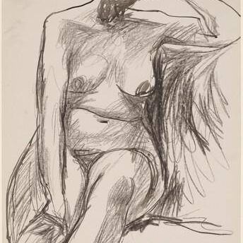 Untitled [seated female nude with resting on left arm]