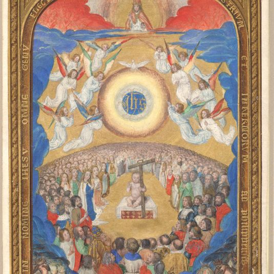 Manuscript Leaf with Adoration of the Holy Name, from a Book of Hours