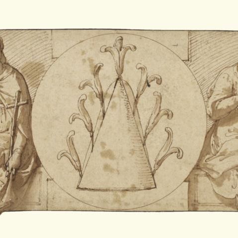 Allegories of Faith and Hope, Flanking the Zuccaro Emblem