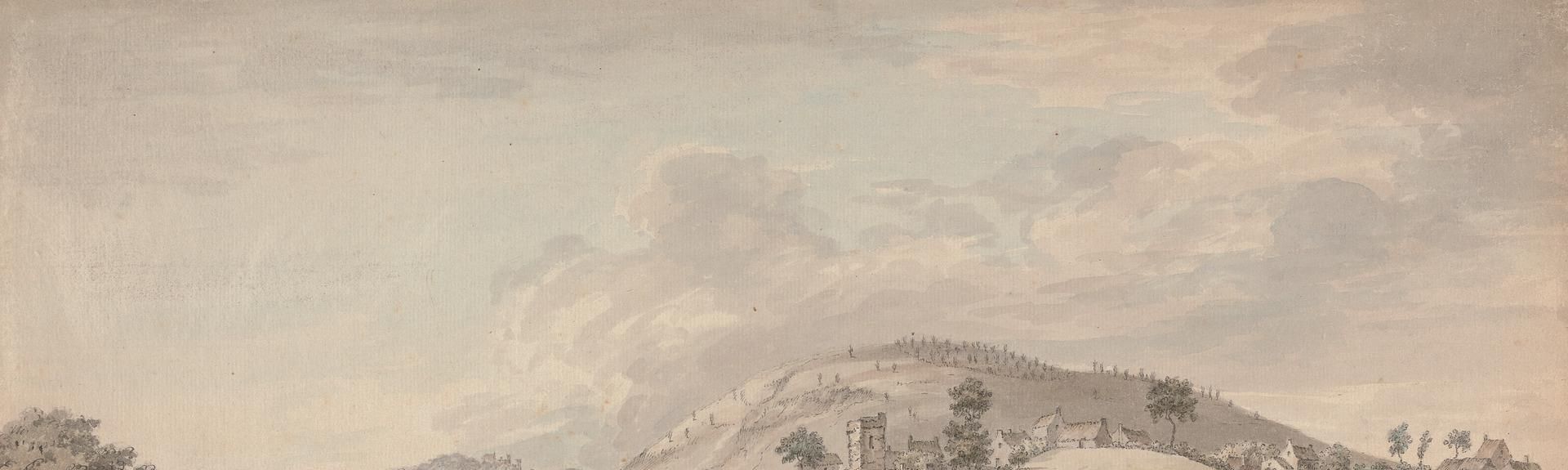 Hilly Landscape with Village and River