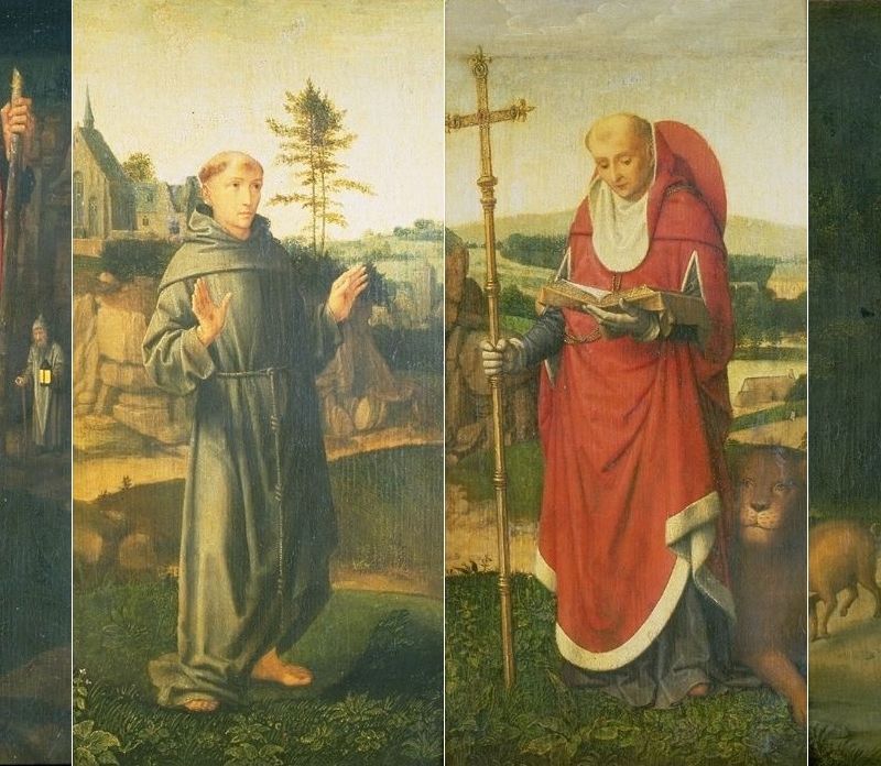 Wings of a Triptych with Saints Christopher, Francis, Jerome, Anthony