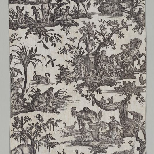 Fragment of Copperplate Printed Cotton with "Les quatres parties du monde" Design