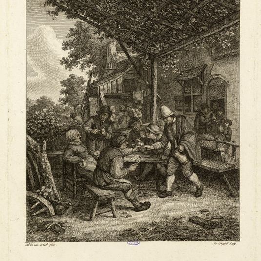 Paysans assemblés sous une treille d'après Van Ostade (Dutuit, suppl. n°4)