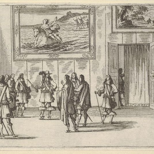 Francesco I d'Este Receives the General of the French King's Army in Italy, depicted in a room beneath a The Rape of Europa, from L'Idea di un Principe ed Eroe Cristiano in Francesco I d'Este, di Modena e Reggio Duca VIII [...]