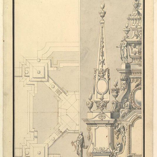 Half Ground Plan and Half Elevation for a Catafalque for a Prince of Hanover, probably Ernst August (1674-1728)