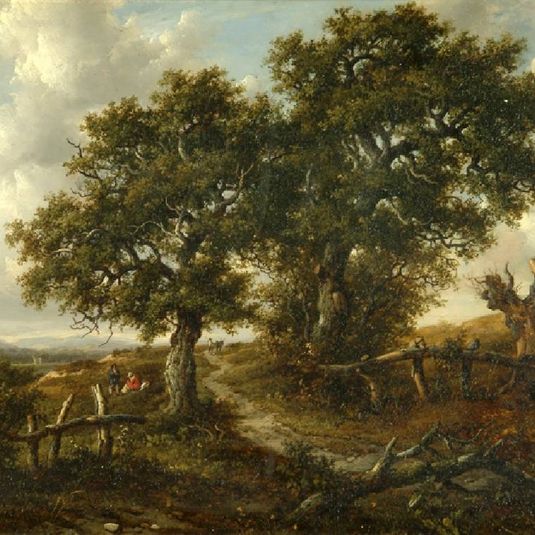 Patrick Nasmyth, Landscape with Trees and Figures in the Foreground, a Church in the Distance (1830)