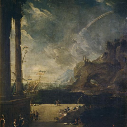 Spanish Paisaje con la salida de Eneas del puerto de Cartago