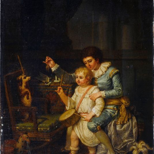 Enfants jouant avec un chien