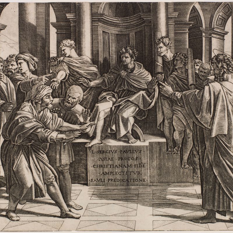Elymas aveuglé par Saint Paul d'après Raphaël (Bartsch 43 - Bartsch illustré tome 26 (volume 14, 1ère partie), page 61)
