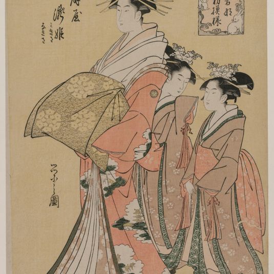 The Courtesan Takihime and Attendants (from the series New Patterns of Young Greens)