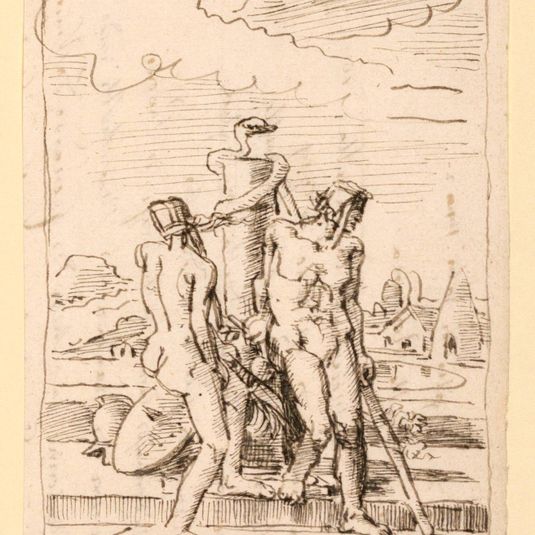 Classical Figures with Snake on Monument