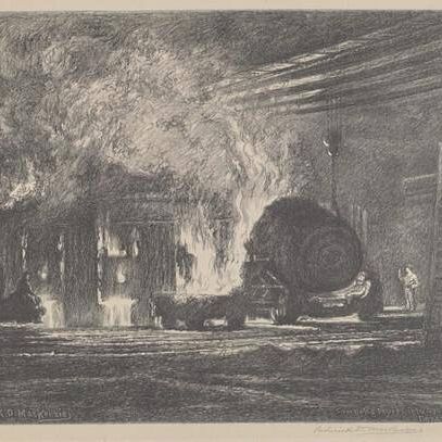 Steel Being Poured Into Open Hearth Furnace