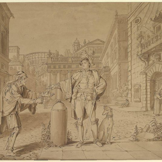 Nobleman Giving Alms to Beggar in Piazza near the Coliseum