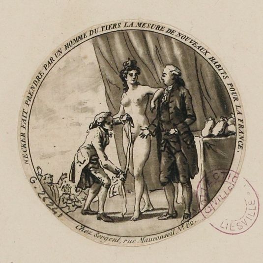 Necker fait prendre par un homme du tiers la mesure de nouveaux habits pour la France.