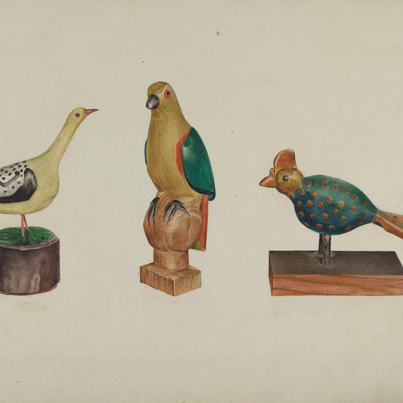 Pa. German Three Carved and Painted Birds