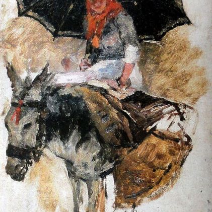 Woman riding a donkey